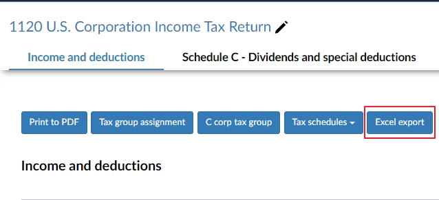 Excel export for tax schedules.