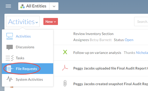 Select File Requests from the Activites menu.