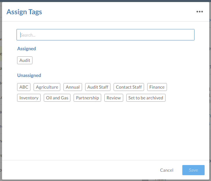The Assign Tags dialog