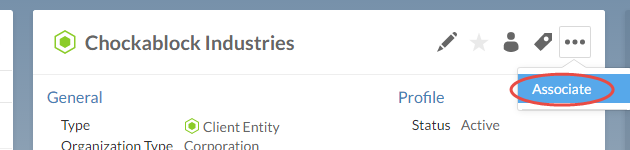 Select the Associate button from the Entity's menu to begin creating an association