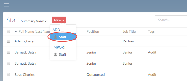Add individual users from the staff or contacts page