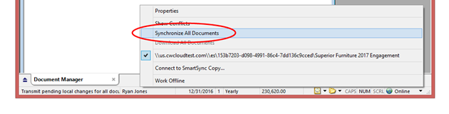 Synchronize all your documents to publish your changes to the parent copy on Cloud, and to receive any changes that have been made to the parent copy.