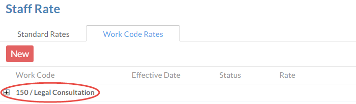 New work codes can be seen in a suer's Staff Rate dialog
