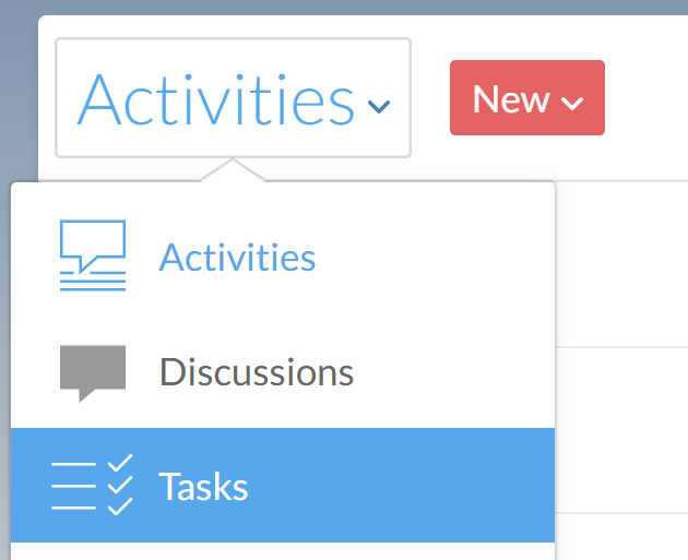 The Activities menu with Tasks highlighted.