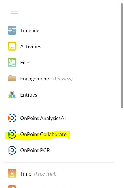 Select OnPoint Collaborate to access the engagement view.