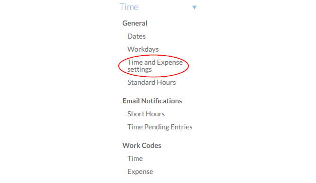 Select Time and Expense settings on the Settings page.