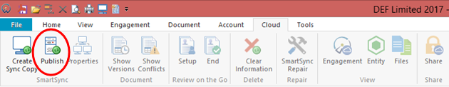 Click the Publish icon on left side of the Ribbon in the Cloud tab.