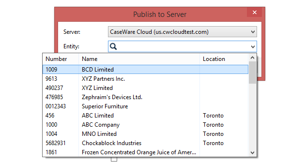 Select a Cloud entity for the Working Papers file.