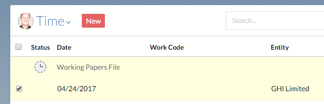 Select a pending entry to add a work code. 