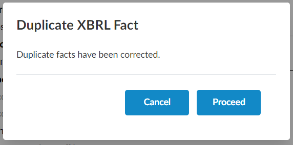The Duplicate XBRL Fact dialog.