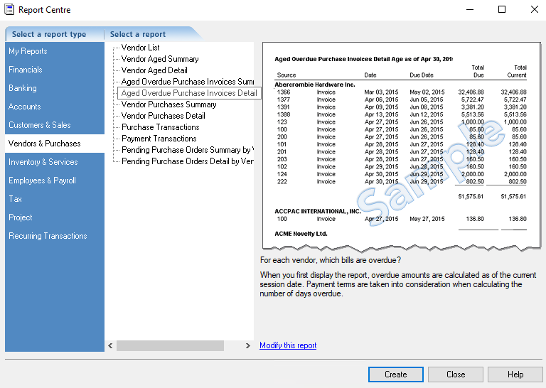 Modifying the Aged Overdue Purchase Invoices Detail report. 