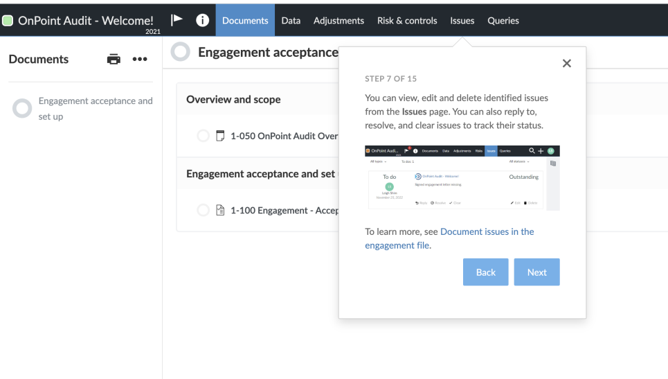 The OnPoint Audit interactive welcome guide. 