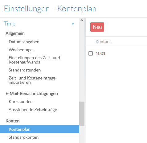 Die Seite Einstellungen - Kontenplan