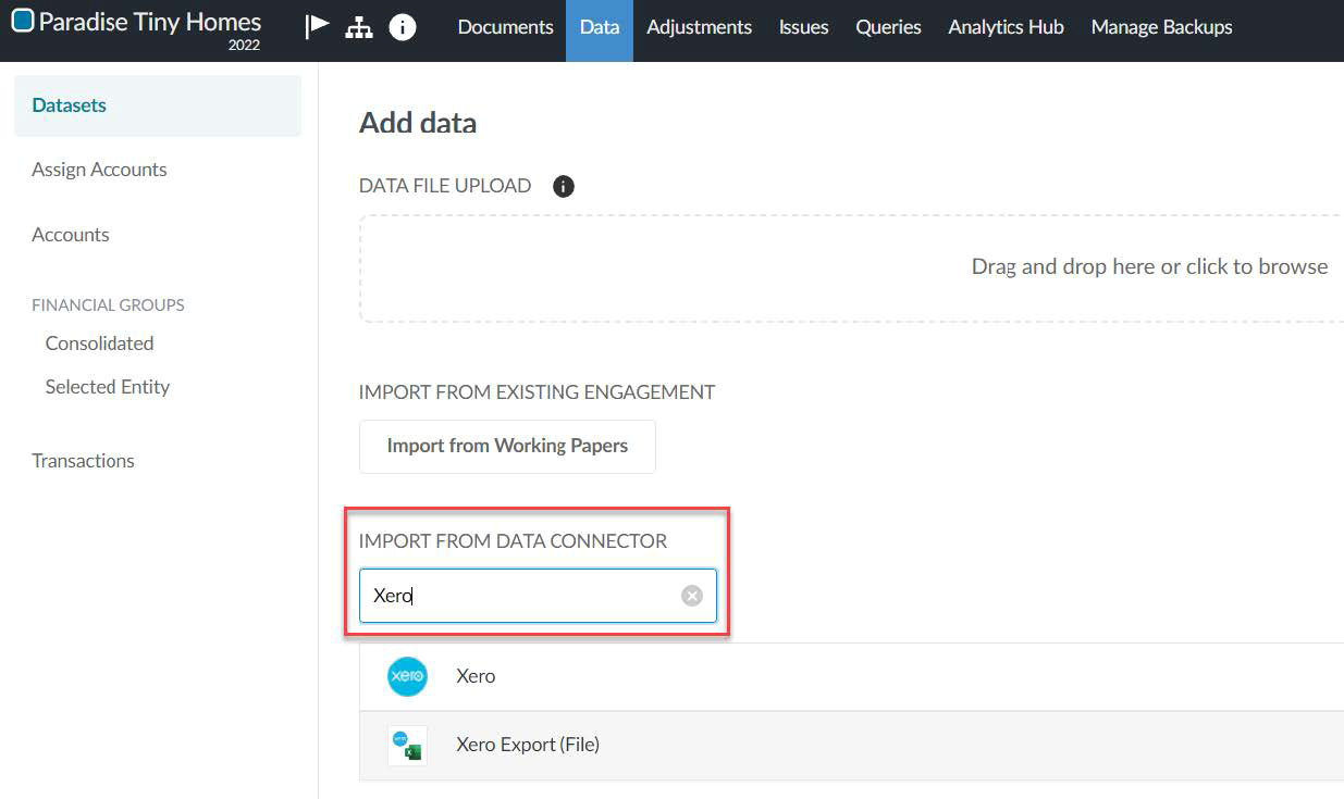 Searching for the accounting software you want to import data from.