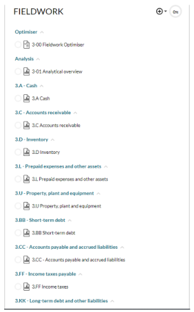 User selects the Individual option. Analysis worksheets display in individual folders per financial area.