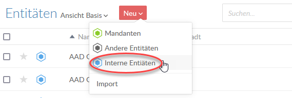 Eine neue interne Entität erstellen