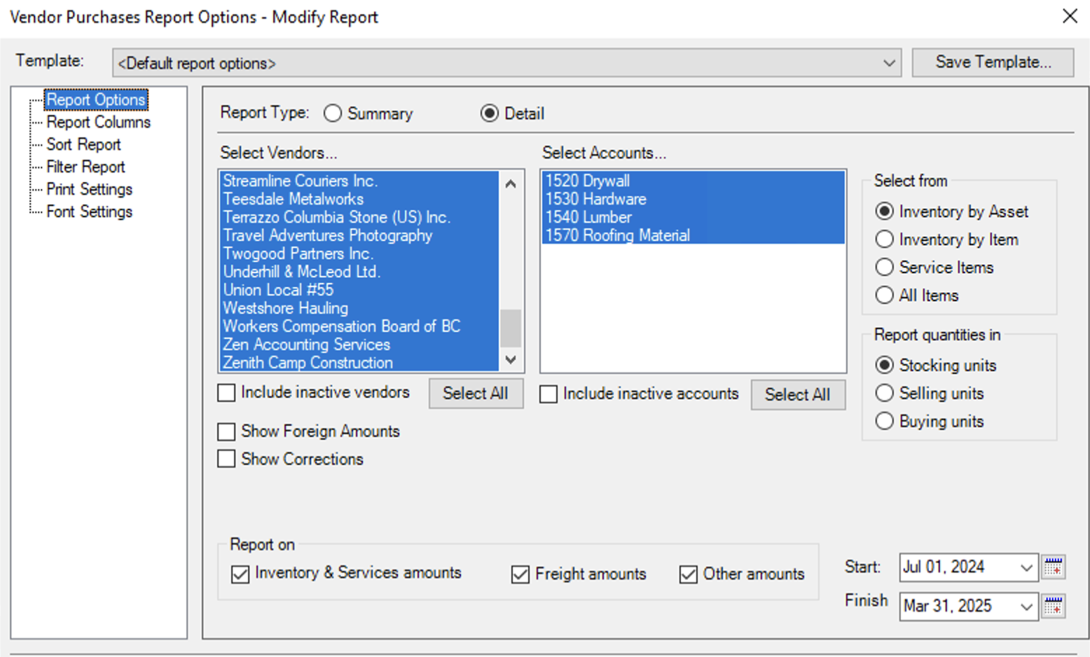 Modifying the Vendor Purchases report.