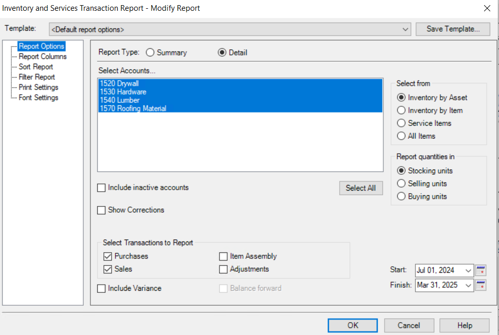 Modifying the Transaction Detail report. 