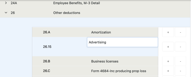 The tax subgroup's number and name fields. 