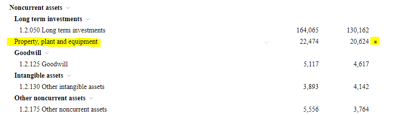 Asterisk (*) appears at Property, Plant and Equipment denotes that rounding differences apply in an account in this group