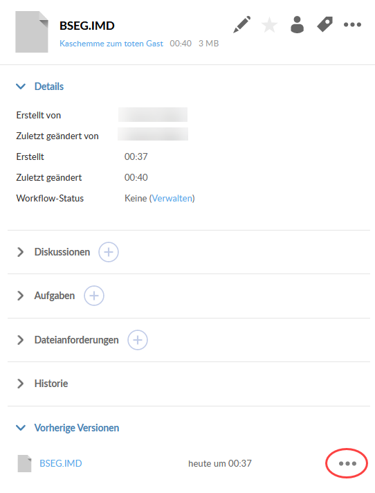 Eine vorherige Version einer hochgeladenen Datei wiederherstellen -- Vorherige Versionen einer Datei