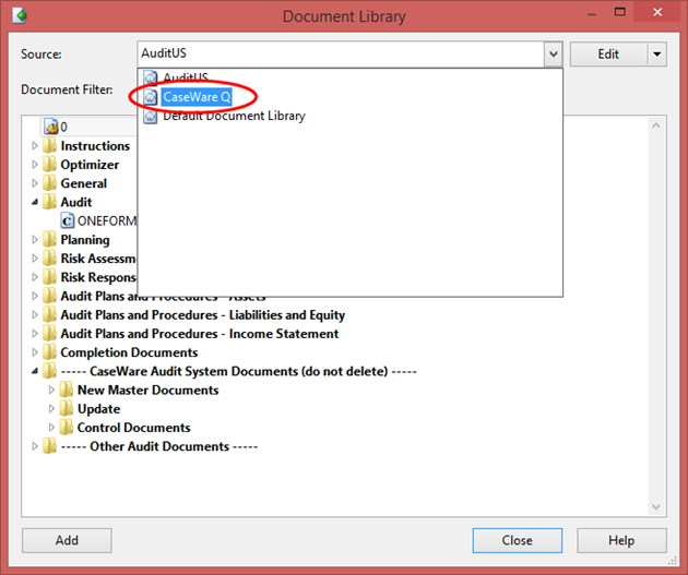 Selec the CaseWare Q document.