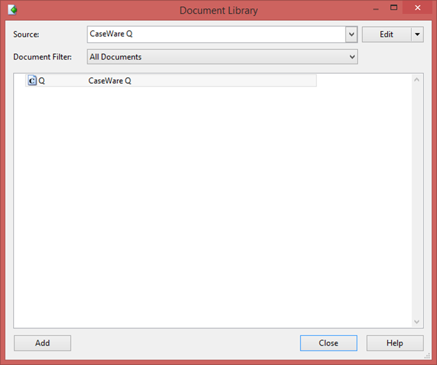 Click the Add button to add the CaseWare Q document to your template.