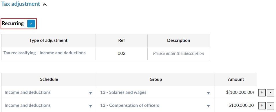 Recurring Tax Adjustment.