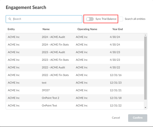 Sync Trial Balance option