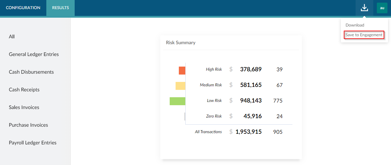 Save analytics results to engagement