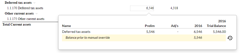 Account Details showing an overridden balance