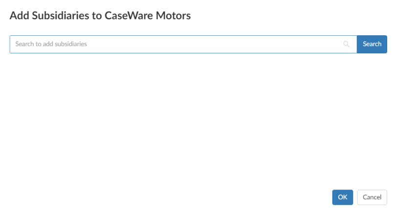 The Add Subsidiaries dialog for linked engagements.