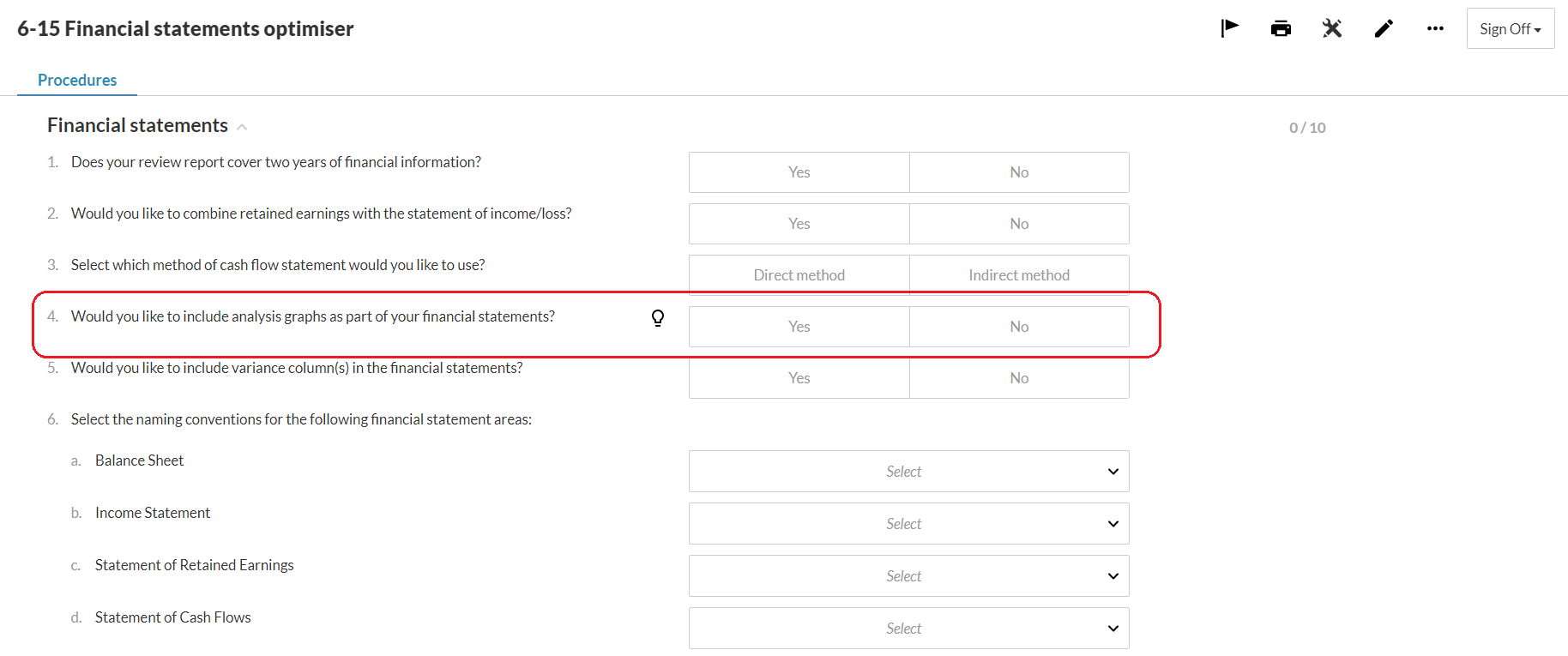 Financial statements optimiser now includes an option to add analysis.