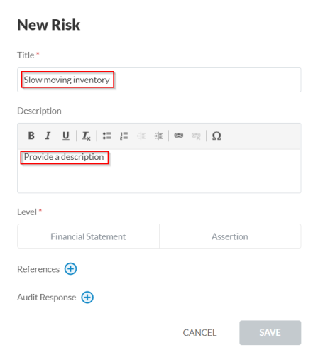 New risk dialog.