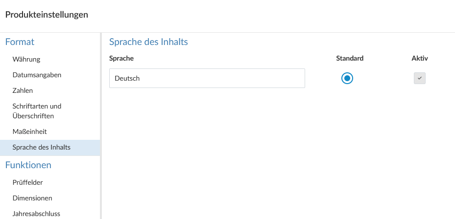 Standardsprache für die Engagements Ihrer Firma ändern und die Sprachen, die nicht anwendbar sind, deaktivieren.