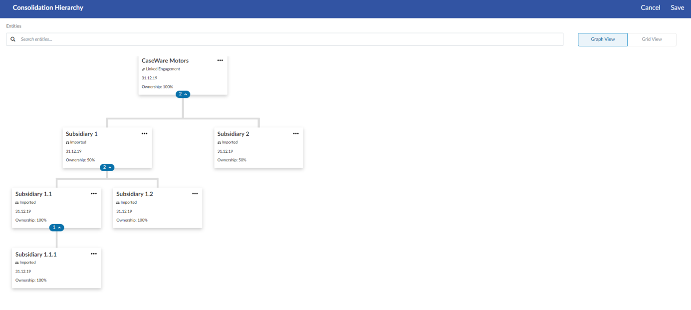 The graph view of the Consolidation Hierarchy page.