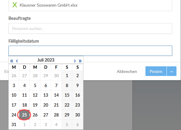Wählen Sie das Fälligkeitsdatum aus dem Kalender.