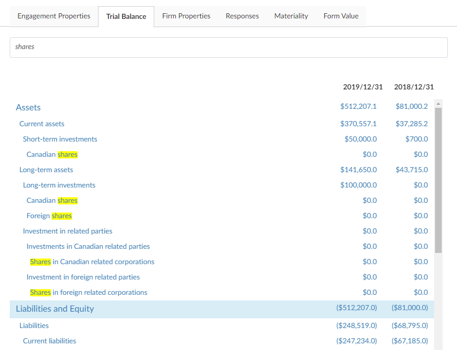 The Trial Balance tab of the Data link dialog.