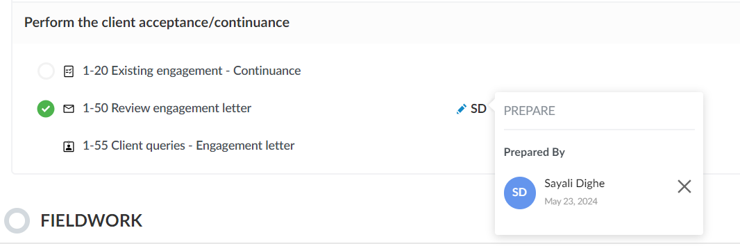 The sign-off details popover for a document on the Documents page.