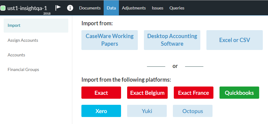 Import trial balance and online transactions