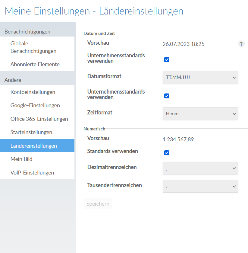 Ländereinstellungen für Datum und Zeit