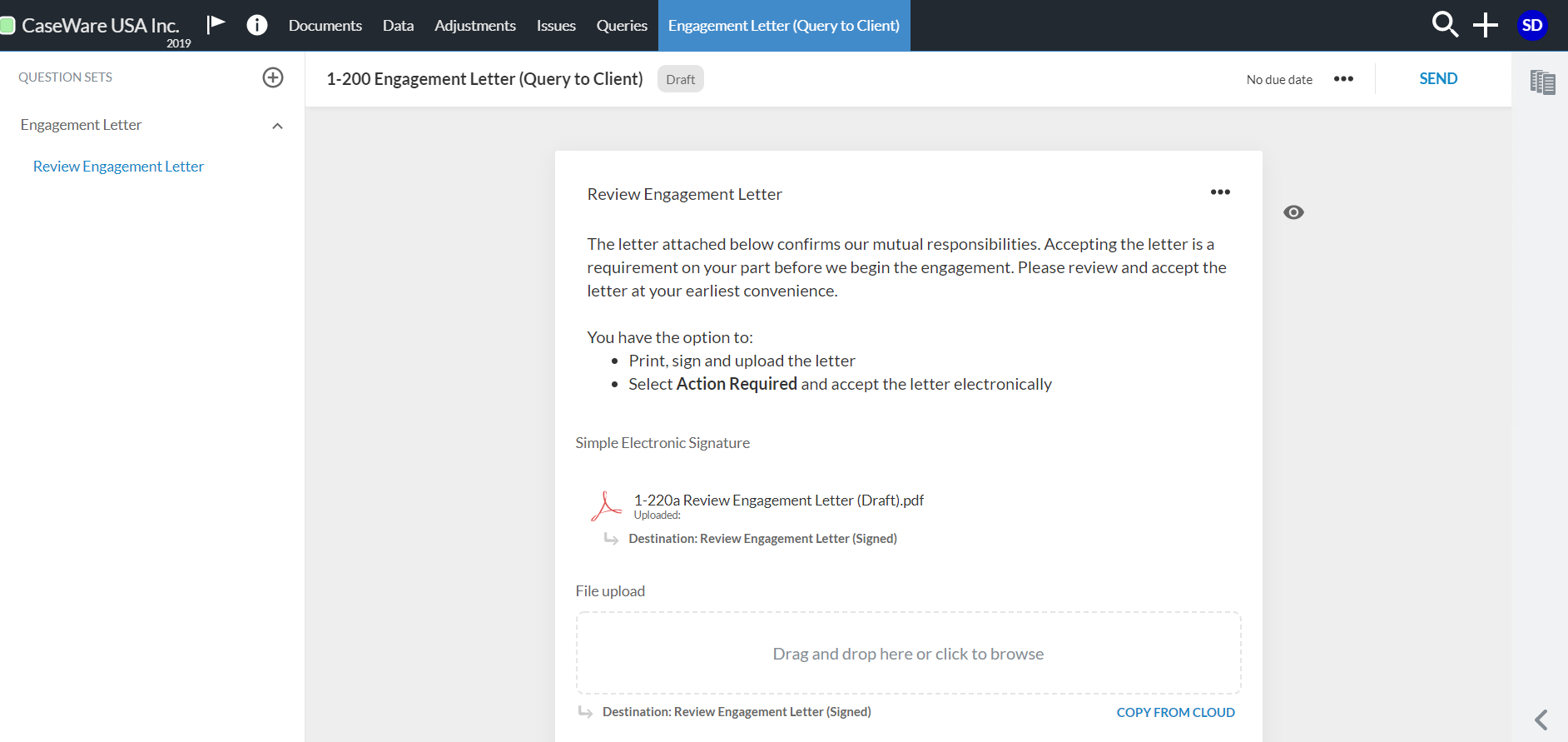 A query with the Simple Electronic Signature response type.