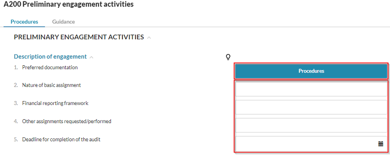 Preliminary engagement activities – Procedures.