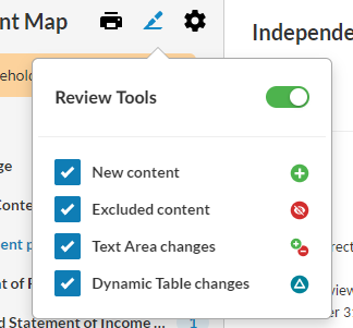 Review tools in financial statements - new look and feel