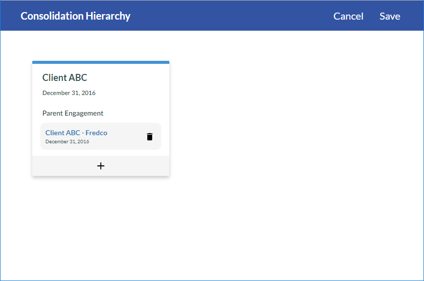 A consolidation hierarchy linked to another engagement file.