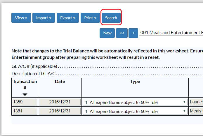 Search button now available in all tax forms.