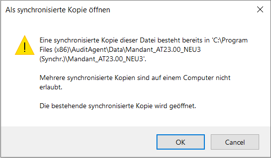 Fehlermeldung, wenn bereits eine synchronisierte Kopie vorhanden ist