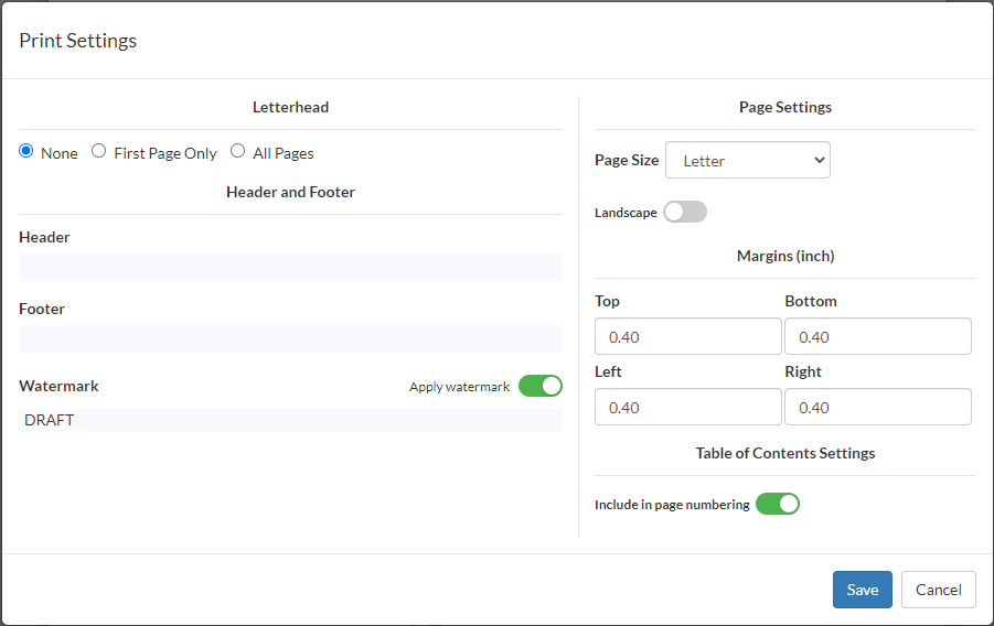 Watermark in Print Settings.