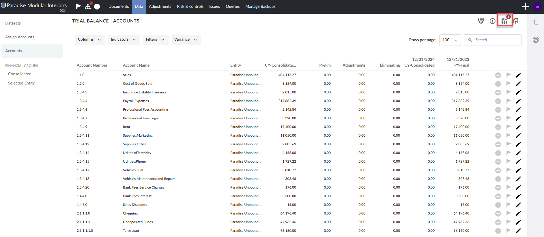 Accounts tab with an unassigned accounts badge showing the number of accounts that must be assigned.