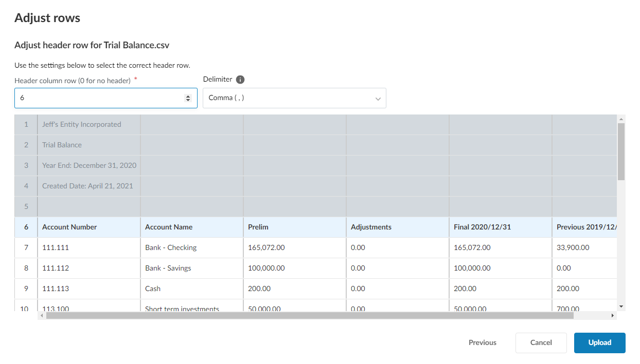 Adjusting the header row used in a data import.